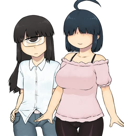 Safebooru 2girls Ahoge Bare Shoulders Belt Black Hair Bowl Cut Breasts Brown Eyes Brown Hair