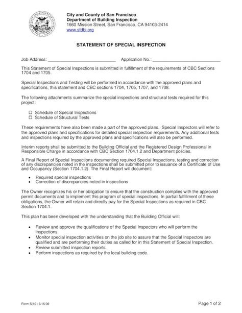 Pdf Statement Of Special Inspection · Statement Of Special Inspection