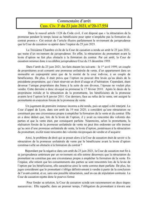 Commentaire d arrêt TD n2 Droit des contrats spéciaux Commentaire