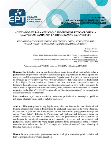 Pdf Agenda Do Mec Para A EducaÇÃo Profissional E TecnolÓgica A AÇÃo