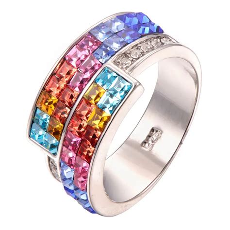 Red Light Blue Yellow Crystal Zircon Sterling Silver Ring