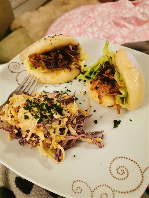 Vegan Bao Buns With Pulled Jackfruit And As Side A Vegan Coleslaw R Veganrecipes