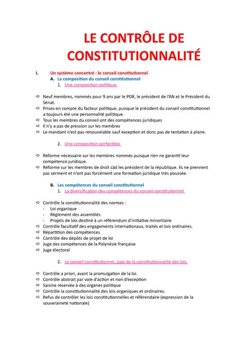 Fiche Doit Constitutionnel Le Contr Le De Constitutionnalit Le