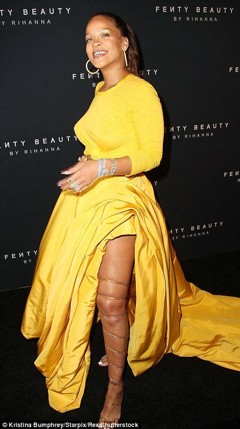 Rihanna Glows In Yellow Skirt For Fenty Beauty Nyfw Launch Daily Mail Online