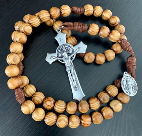 Natural Wood Catholic Rosary 12mm Pine Wood Beads Large St Etsy