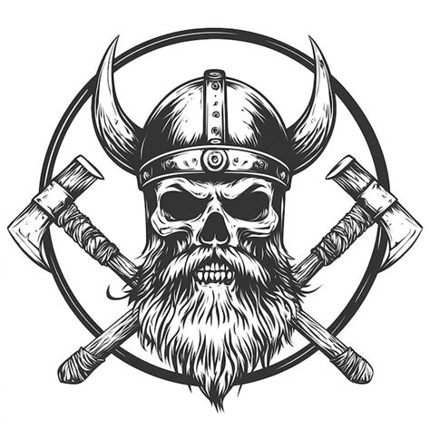 Cráneo vikingo con barba y casco Vector Premium generado con IA