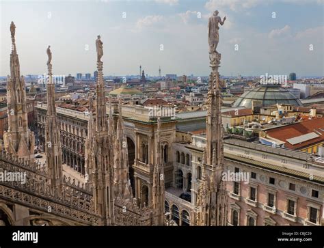 Aerial View From Cathedral Of Milan And Its Intricate Decorations