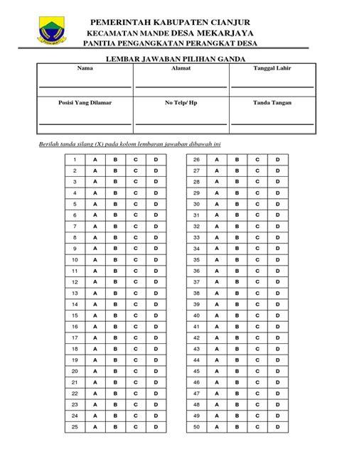 Lembar Jawaban Pilihan Ganda Pdf