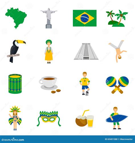 Brazilian Culture Symbols Flat Icons Set Stock Vector - Illustration of ...