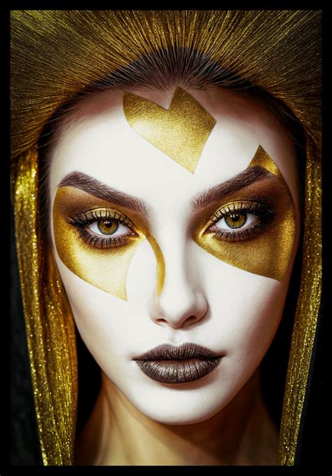 Five Stunning Portraits Of Women In Gold Glitter Makeup Art Style Set01 Detailed Hypnotizing