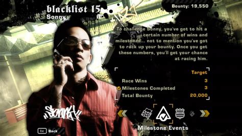 Blacklist 15 Sonny Milestone Events Need For Speed Most Wanted 2005