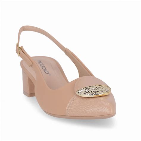 Sapato Slingback Taci Salto Médio Nude Claro Bege