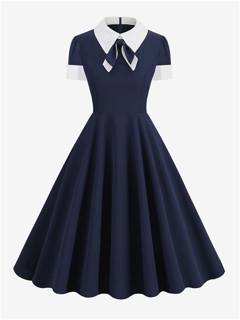 Robe Rétro Des Années 1950 Col Claudine Plissé Manches Courtes Femme