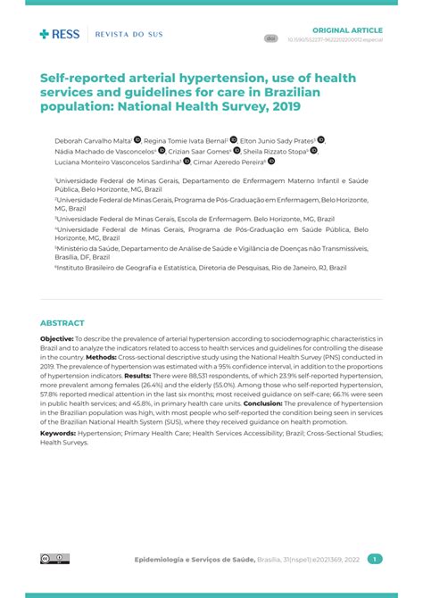 Pdf Self Reported Arterial Hypertension Use Of Health Services And