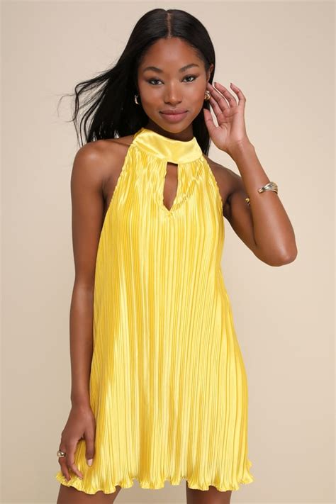 Yellow Mini Swing Dress Mock Neck Dress Backless Mini Dress Lulus