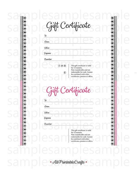 Printable Gift Card Template Set, Custom Gift Certificate, Gift Voucher Template, Instant ...