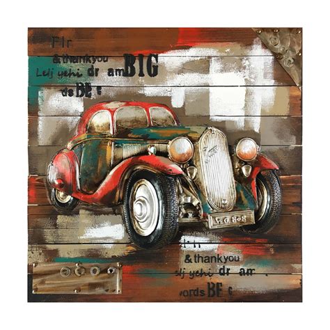 3D Vintage Car Oil Painting on Fir Wood | Boxman