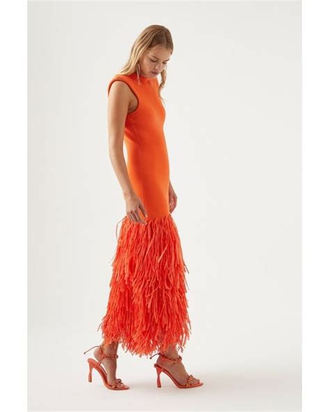 Aje Rushes Raffia Knit Midi Dress In Red Lyst Australia