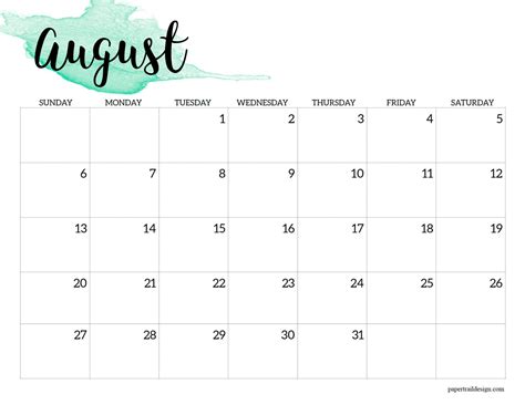 August Calendar With The Word August Written In Black And Green