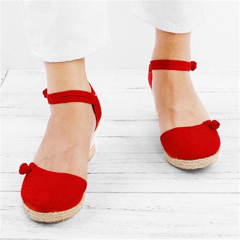 Buy Women Retro Linen Canvas Wedge Round Toe Casual Sandals Singles Shoes At Affordable Prices