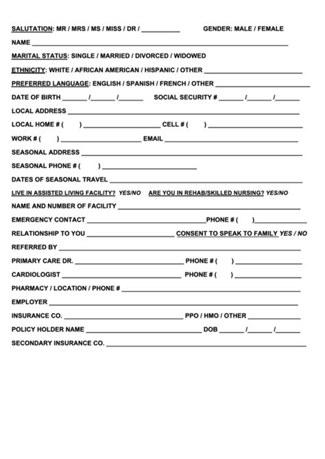 Printable Patient Demographic Form Template Printable Templates