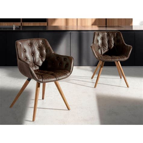 Chaise En Cro Te De Cuir Et Effet Bois Noyer Maisons Du Monde