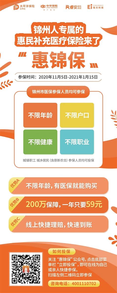 专属锦州市基本医疗保险参保人员的普惠型商业补充保险——“惠锦保”正式上线保障