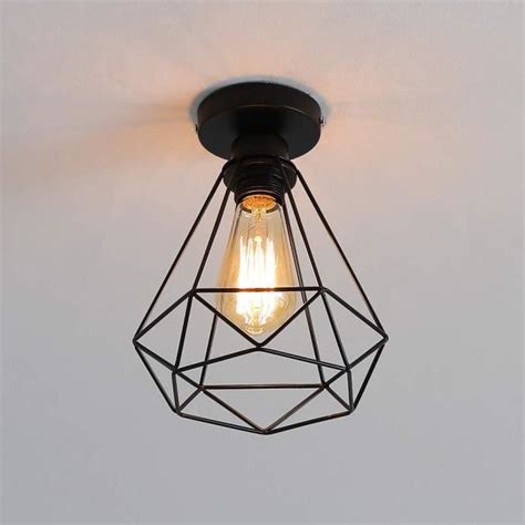 Retro Plafonnier Industrielle En M Tal Noir Cage Luminaire En Metal De