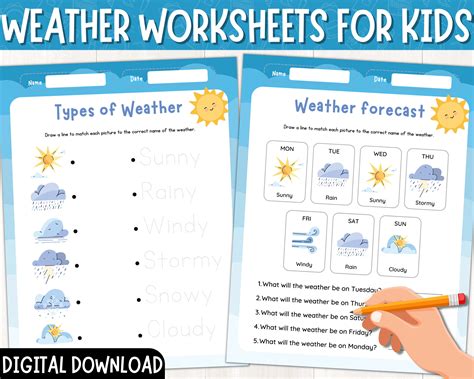 Weather Printable Worksheets for Kids, Types of Weather, What's the ...