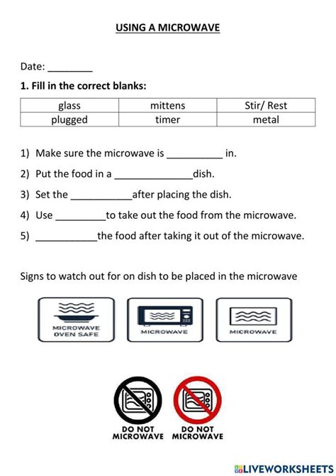 Using A Microwave Worksheet Life Skills Workbook School Subjects