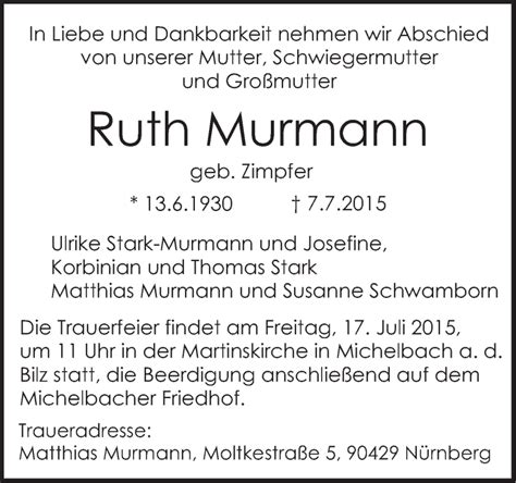 Traueranzeigen Von Ruth Murmann Stuttgart Gedenktde