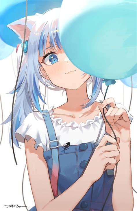 Safebooru 1girl Absurdres Animal Ears Balloon Bangs Blue Eyes Blue