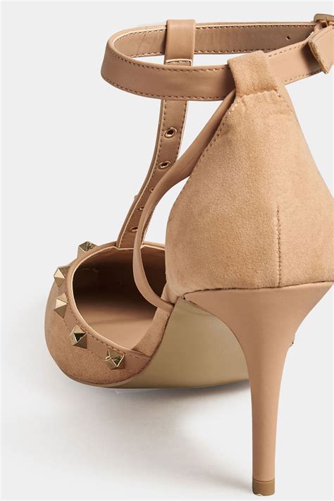 LTS Nude Studded T Bar Court Heel Shoes In Standard Fit Long Tall Sally
