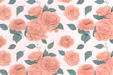 Premium Photo A Floral Wallpaper With Pink Roses And Green Leaves