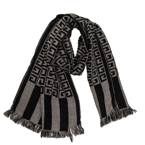 Givenchy White Grey Stripe Wool Givenchy Logo Scarf My Luxury Bargain