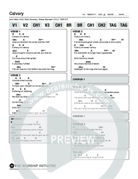 Calvary Chords Pdf John Marc Kohl Praisecharts