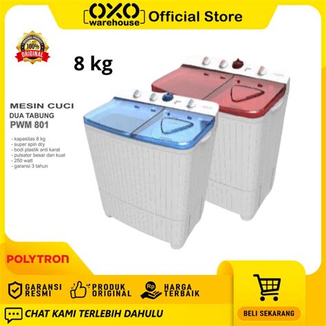 Jual Polytron Mesin Cuci PWM 801 2 Tabung 8 Kg Low Watt Garansi Resmi