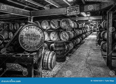 Barrels Of Whisky Inside Brora Distillery Warehouse In Scotland, Rare ...