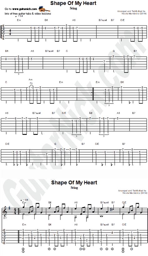 Shape Of My Heart (Sting), Easy Guitar Tab PDF - GuitarNick.com