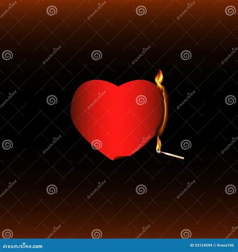 Burning Red Heart End Burning Match Stock Vector Illustration Of