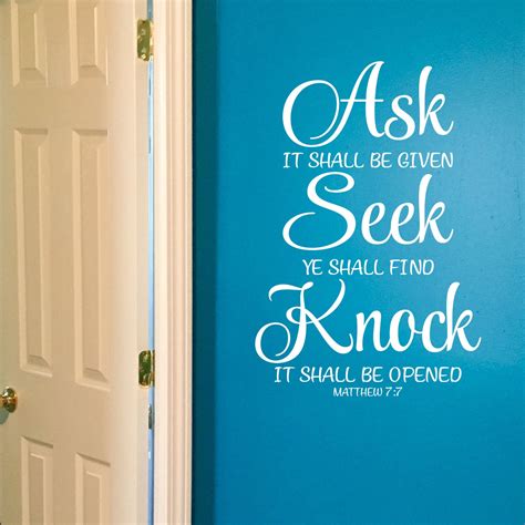 Matthew 7 7 Ask Seek Knock Wall Decal Bible Verse Scripture Etsy