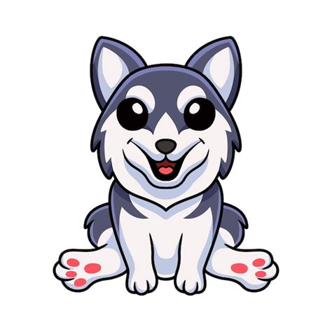 Premium Vector Cute Siberian Husky Dog Cartoon Sitting