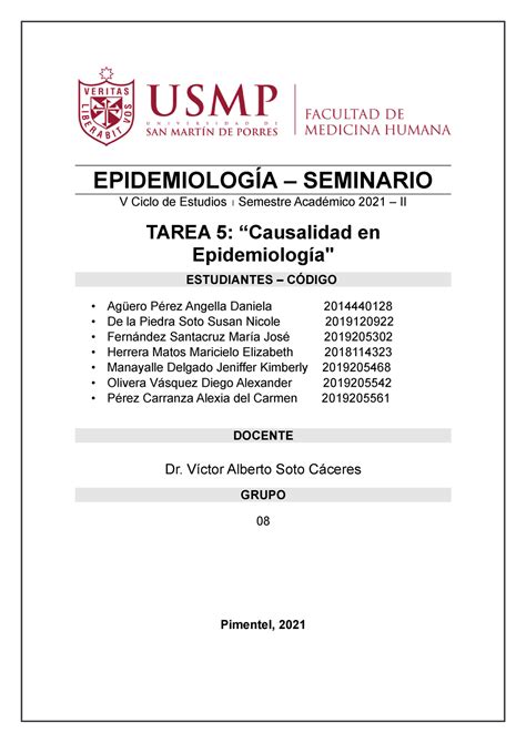 INF05 Grupo 085gdrb ftjngginv EPIDEMIOLOGÍA SEMINARIO V Ciclo de