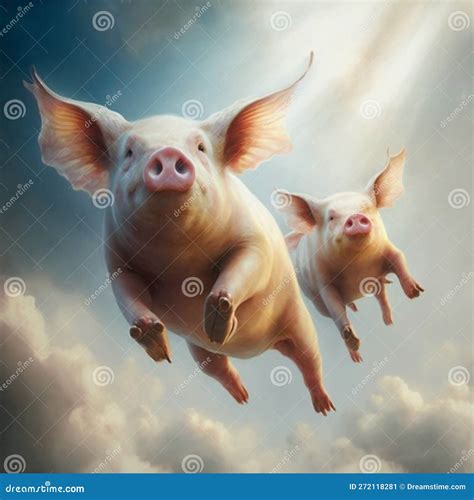 When Pigs Fly Pigs Flying Among Clouds In The Sky Stock Illustration