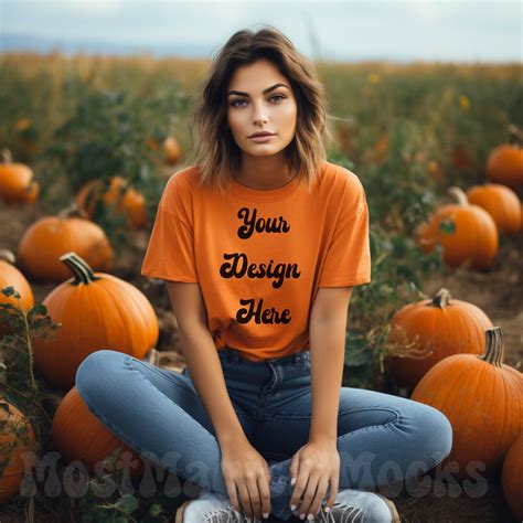 Comfort Colors C Burnt Orange Mockup Orange Shirt Mockup Model