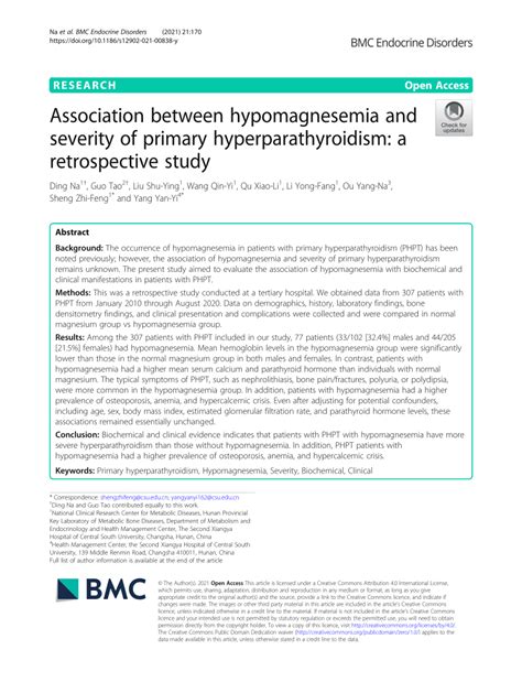 PDF Association Between Hypomagnesemia And Severity Of Primary