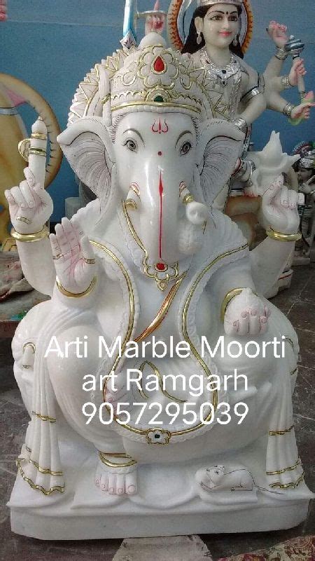 Polished Makrana Marble Ganesh Statue For Office Color White At Rs