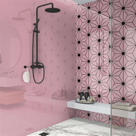 Pink Tiled Shower Wall Panel