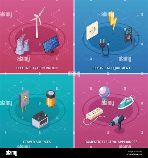 Electricity concept icons set with electrical equipment symbols ...