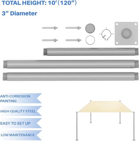 Shade Sail Hardware E K Sunrise Outdoor Powder Coated Steel Stand Pole